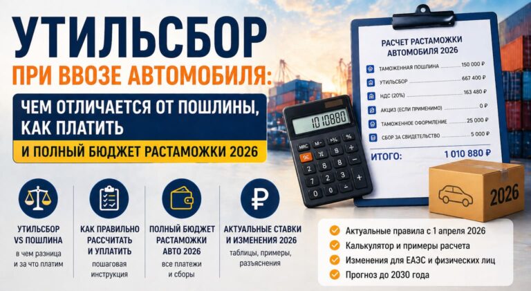 Утильсбор при ввозе автомобиля: чем отличается от пошлины, как платить и полный бюджет растаможки 2026