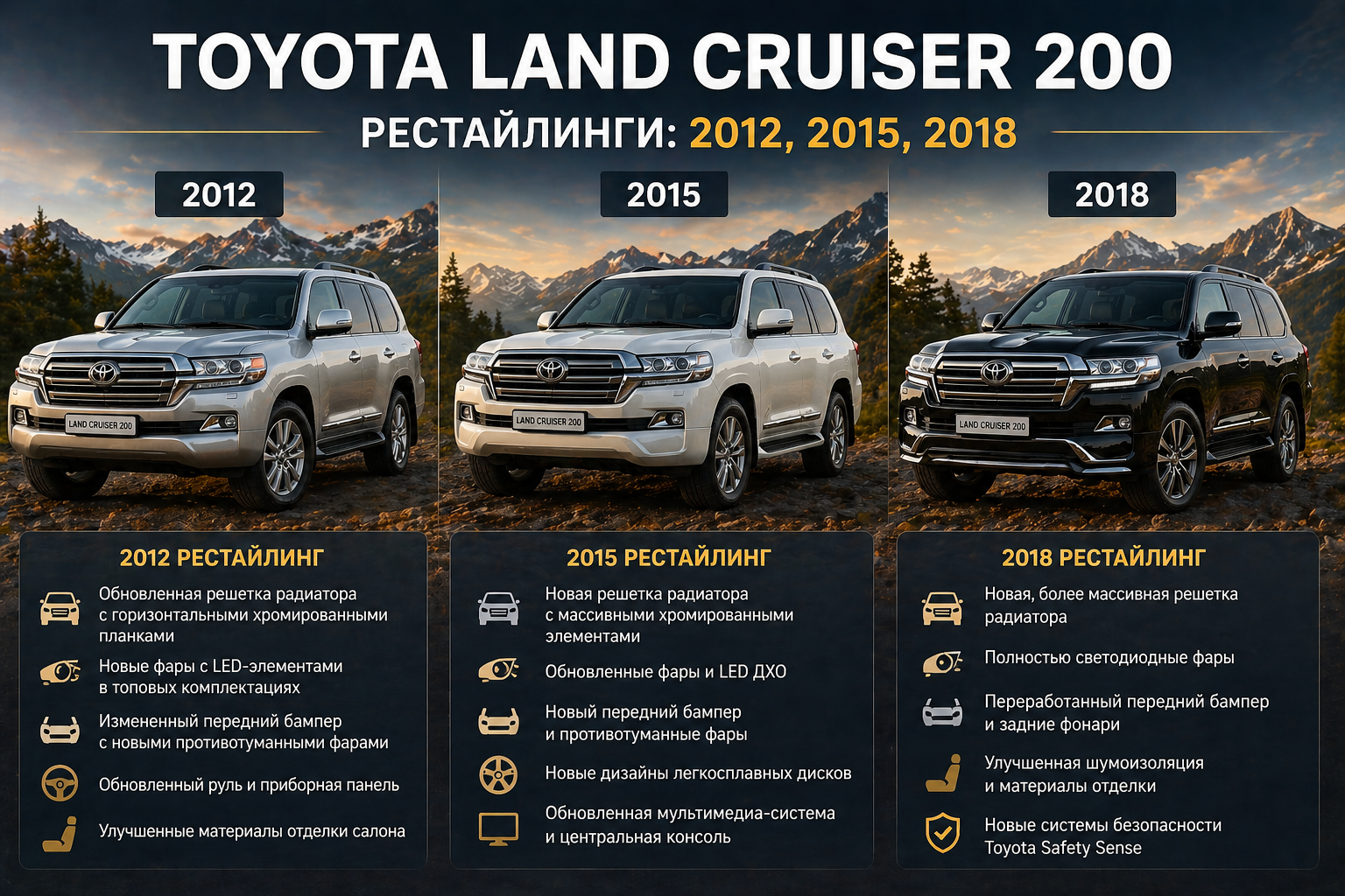 Рестайлинги: 2012, 2015, 2018