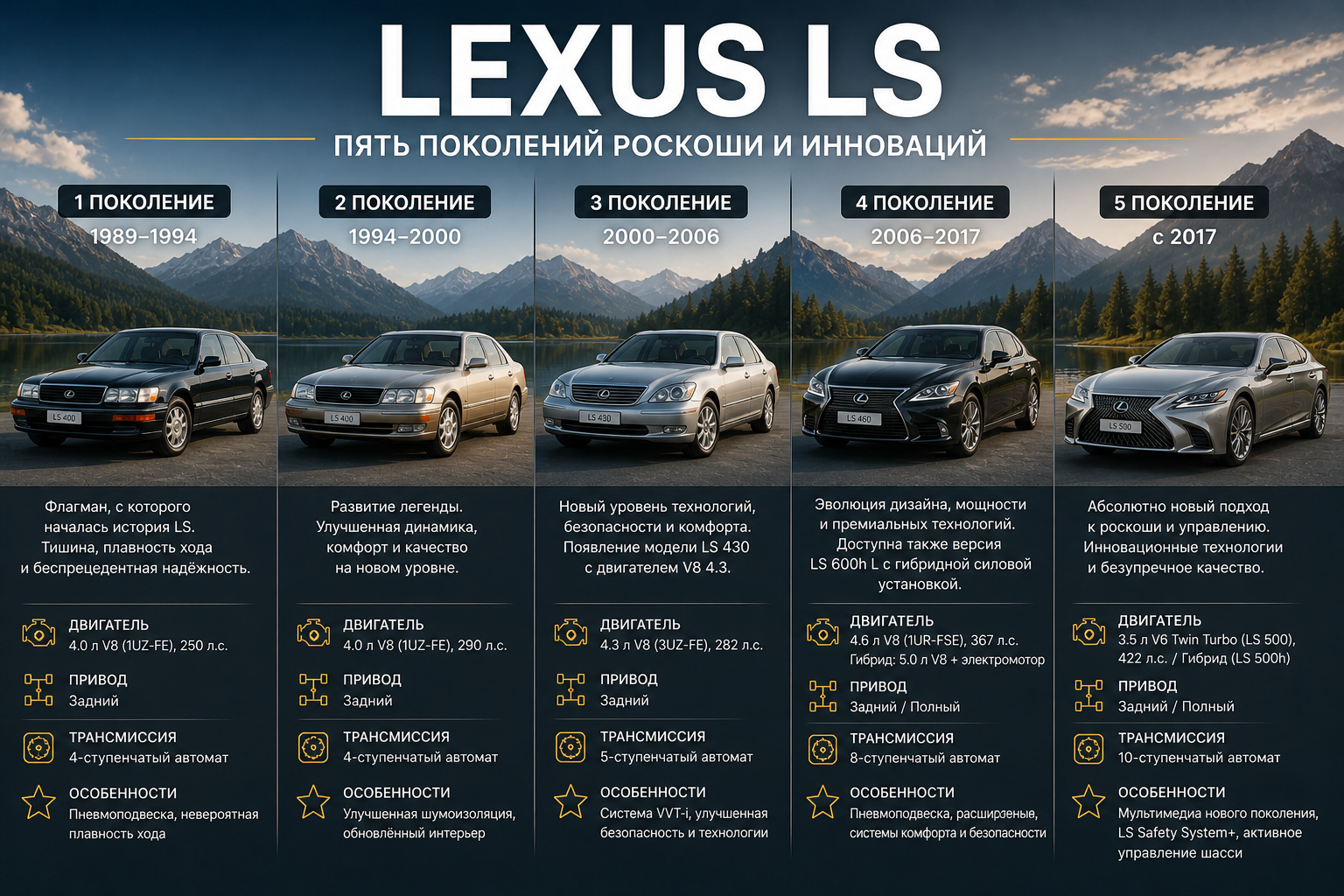 Пять поколений Lexus LS