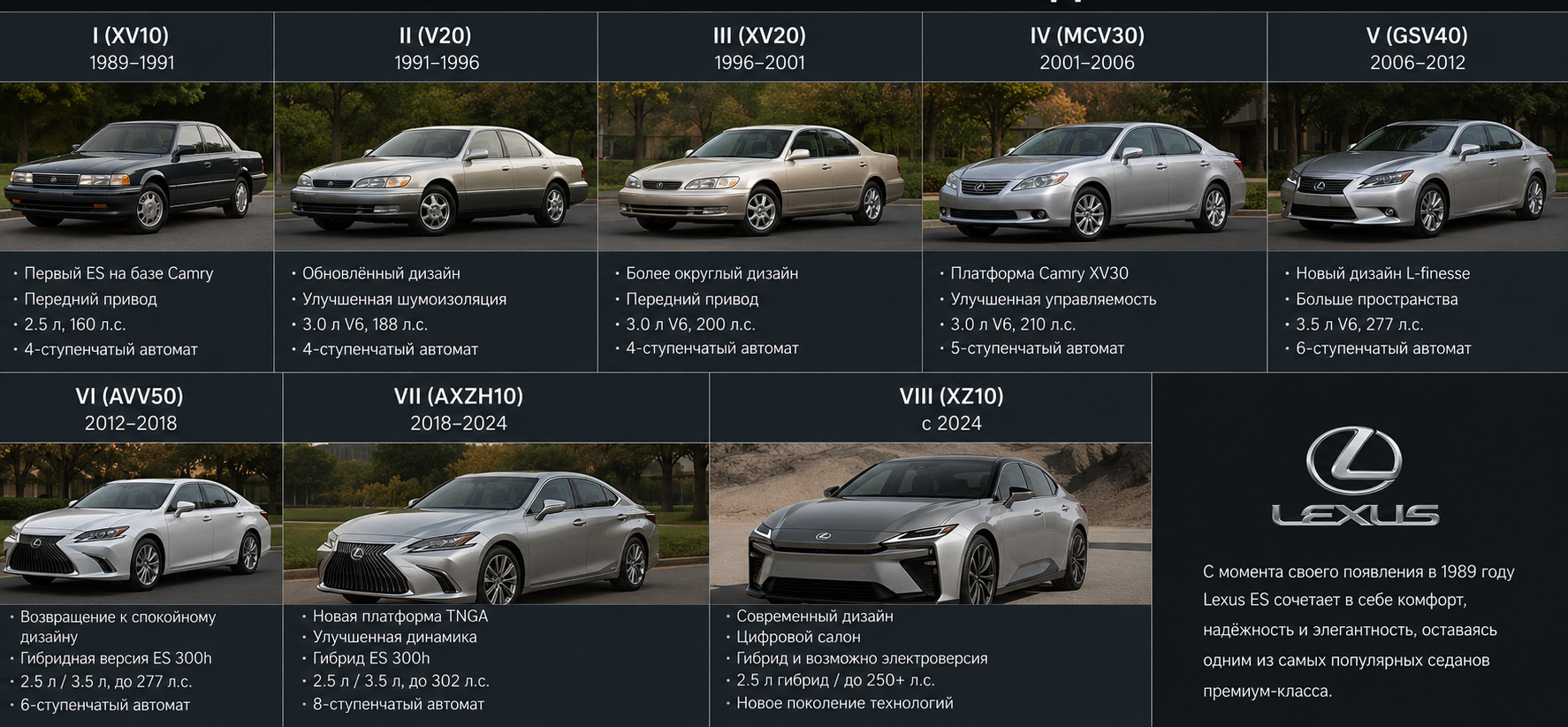 Поколения ES: от XV10 до XZ10