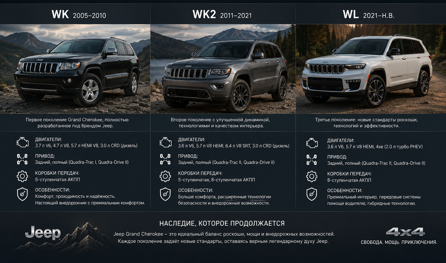 Поколения Grand Cherokee: WK, WK2 и WL