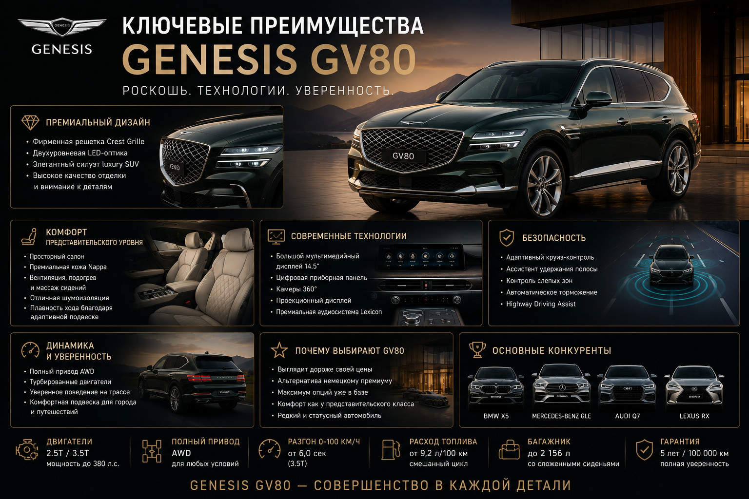 Элегантность и технологии Genesis GV80

