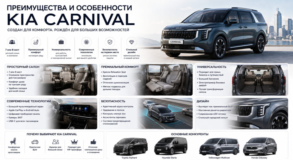 Премиальные особенности Kia Carnival

