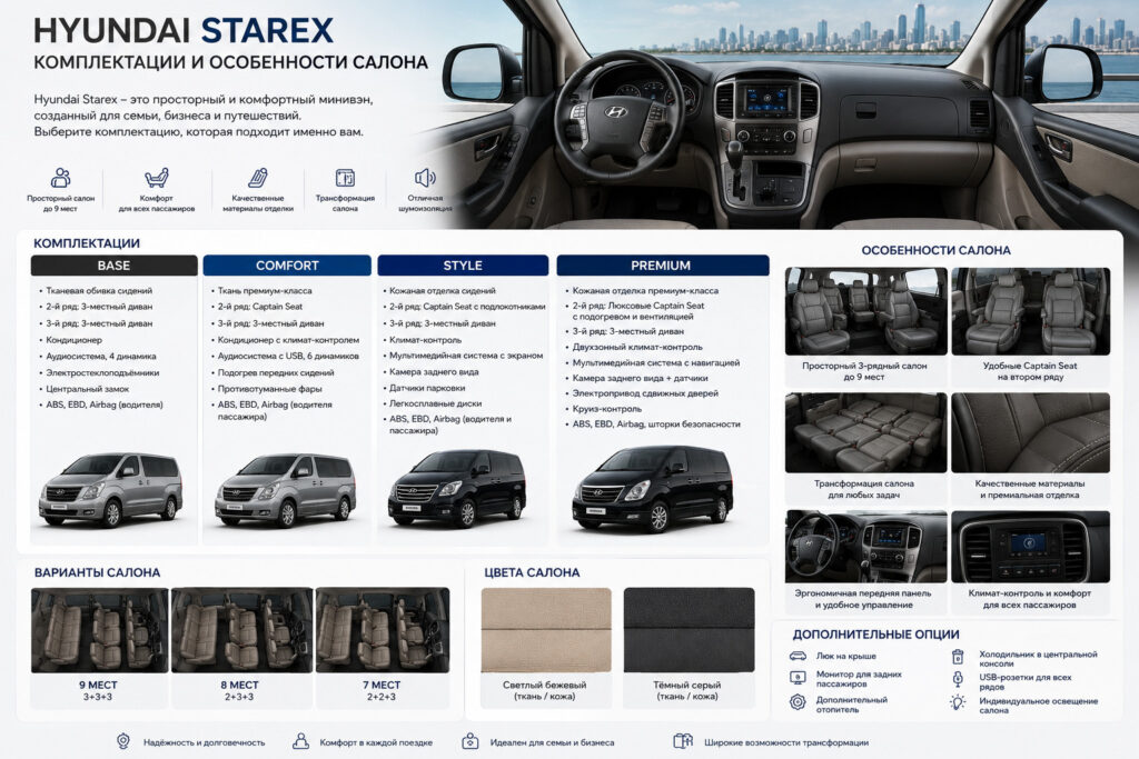Hyundai Starex - комплектации и интерьер

