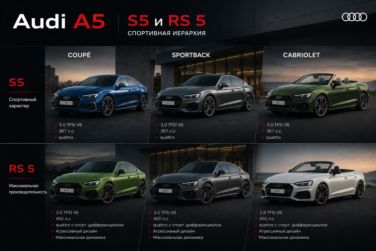 Audi A5: спортивные версии и стиль